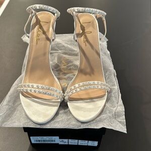Elegant Satin and Pearl Ankle Strap Heels size 10